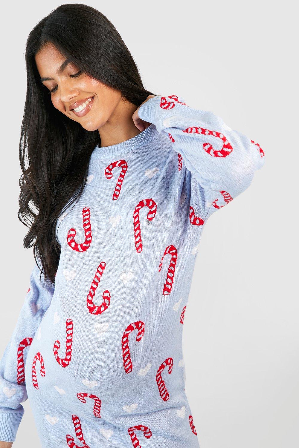 Maternity Candy Cane Christmas Jumper Dress boohoo UK